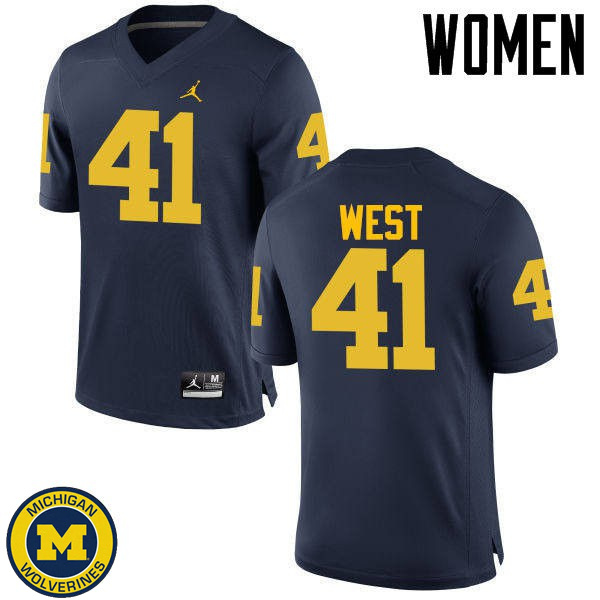 Women's Michigan Wolverines #41 Jacob West Navy Embroidery Jersey